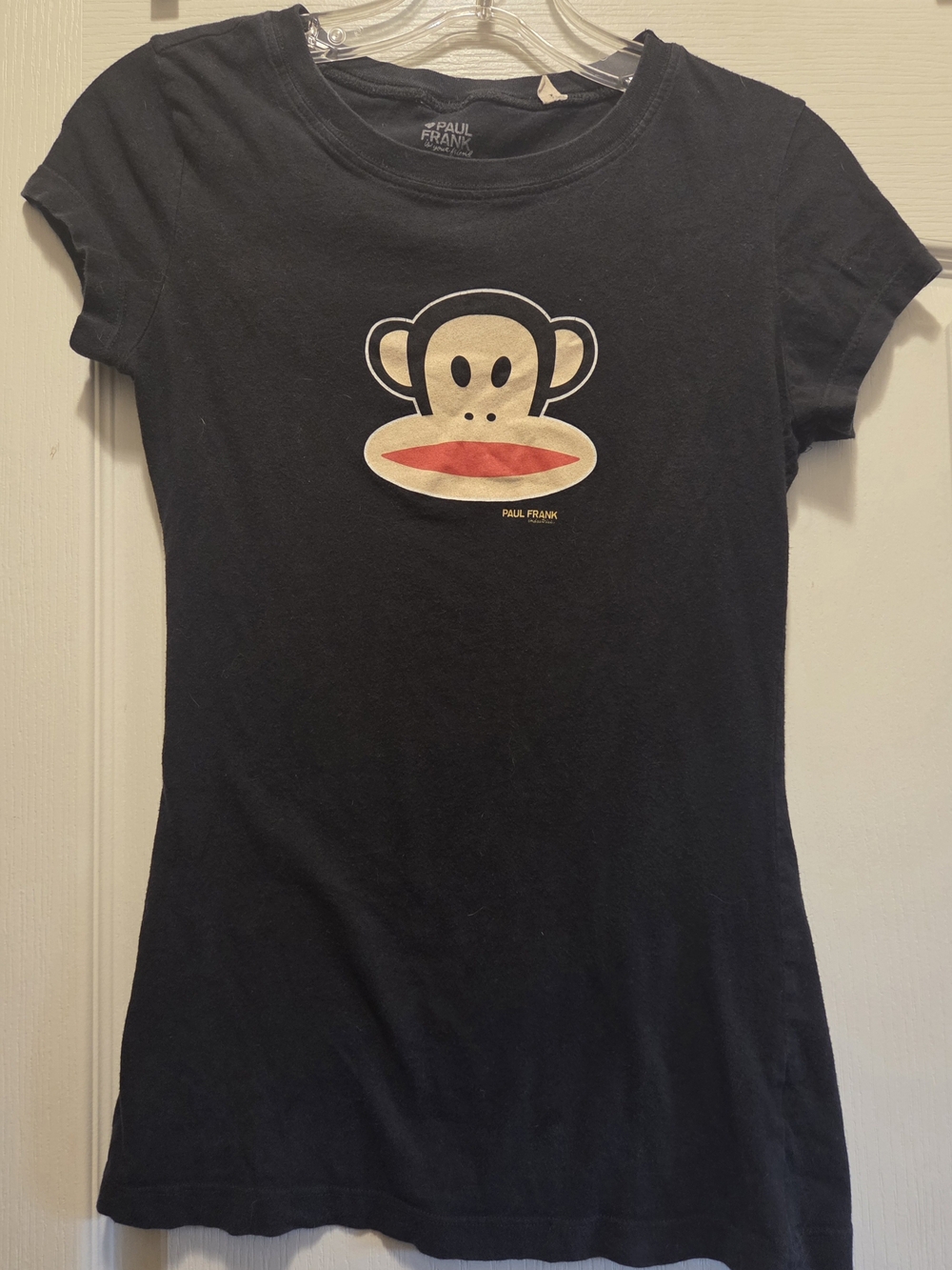 Paul Frank Black Tee with Iconic Monkey Face and Red Mouth